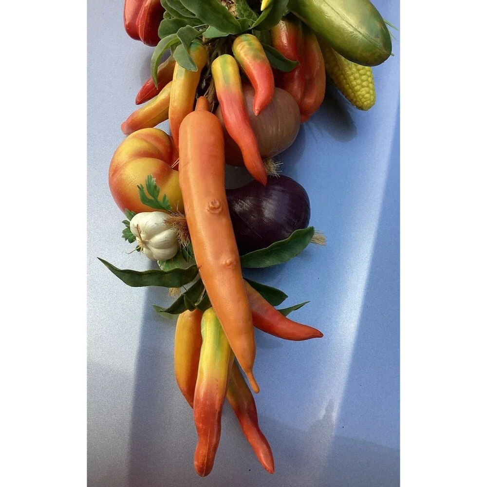 Farmhouse Plastic Vegetables On Braided Rope Hanging Decor/Garland 23